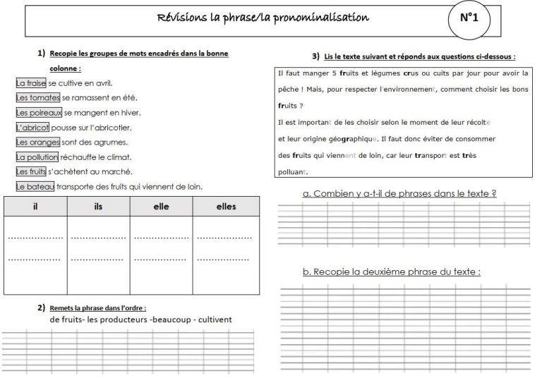 Exercices la phrase, la pronominalisation – La trousse bleue